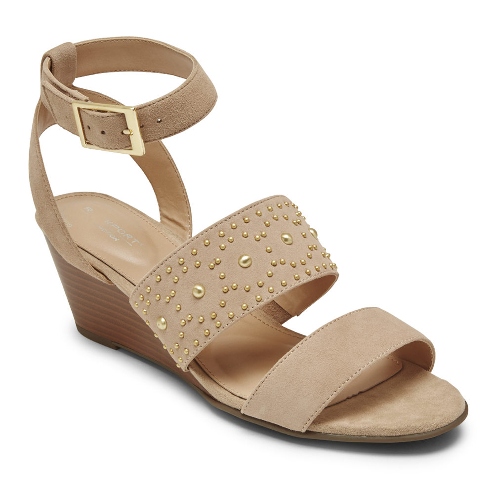 Rockport Womens Total Motion Taylor Studded - Sandals Beige - YBP106245